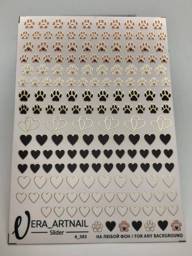 Nail Water Slider Decal Paws and Hearts 10x7 cm #1