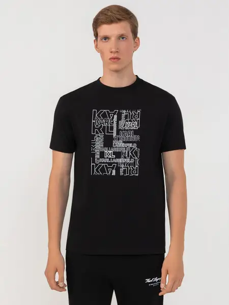 Karl Lagerfeld Men's Black Logo T-shirt, Cotton Elastane
