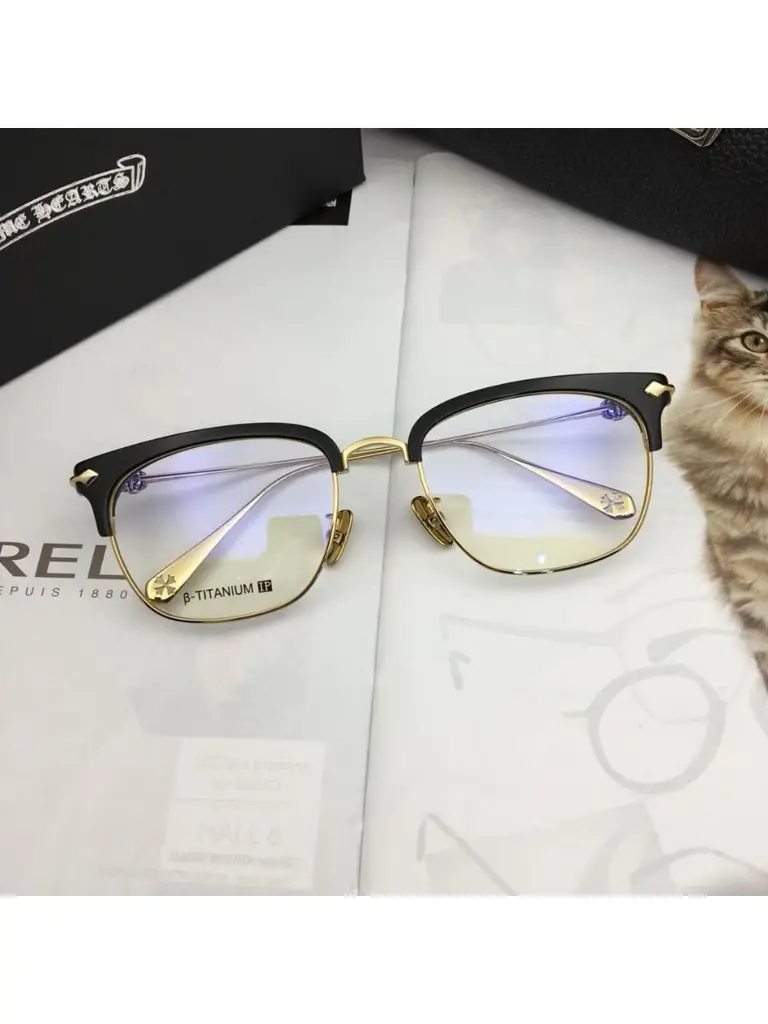 Chrome Hearts SUINTRADICTION55 Semi‑Rimless Eyeglass Frame – Black/Gold, 55 mm Lens, 145 mm Width