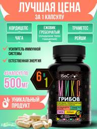 ISaC Immune Support Dried Mushrooms Blend, Lion's Mane, Cordyceps, Trametes, Chaga, Reishi 45 Capsules 500mg #1