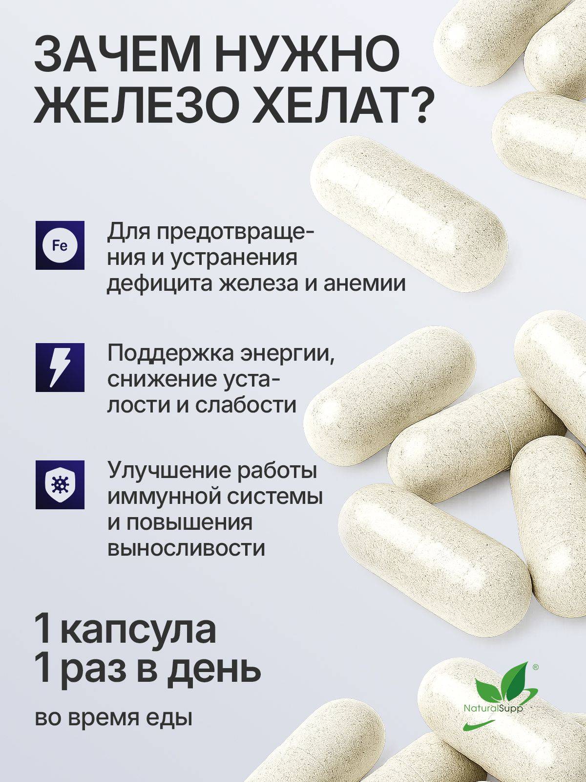 NaturalSupp Iron Bisglycinate 25 mg Capsules for Women, 60 Count #2