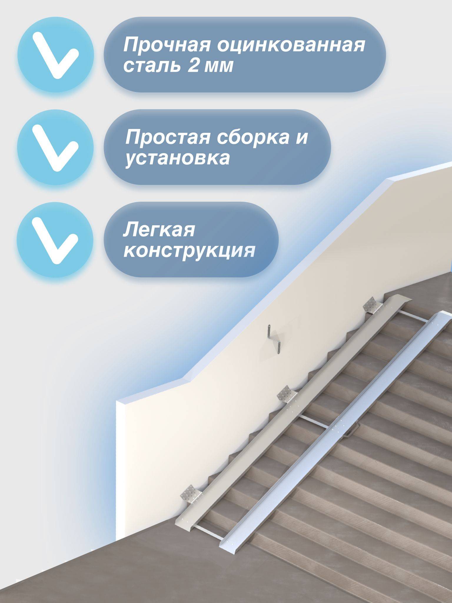 Metal-Head Double-Fold Retractable Ramp, 290 cm, Left-Mount – Silver #3