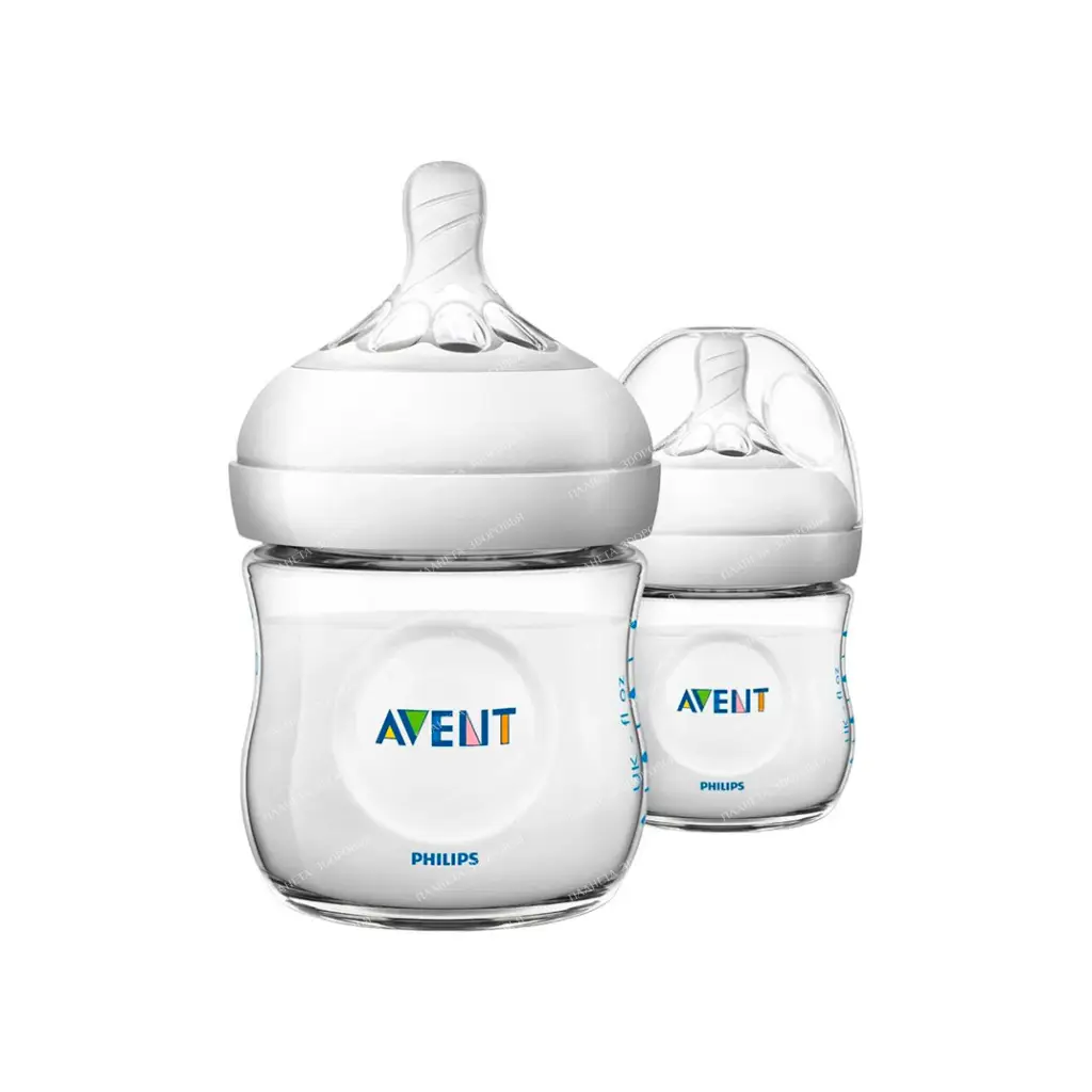 AVENT Polypropylene bottle with silicone nipples, polypropylene caps (Natural), 125 ml, SCF030/27 (pack of 2)