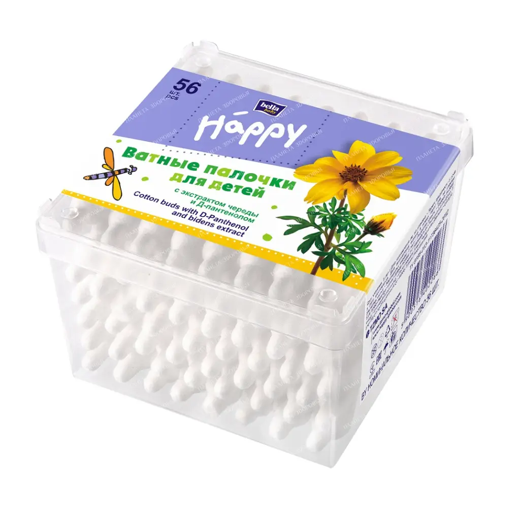 Bella Baby Happy Cotton swabs for children with string extract and D-panthenol, 56 pcs