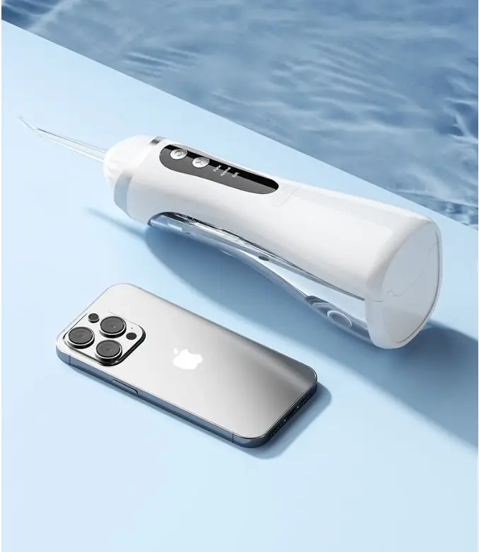 WUSHANG Portable Oral Irrigator Dental Water Flosser 3 Modes 4 Nozzles 200 mL Tank Battery-Powered