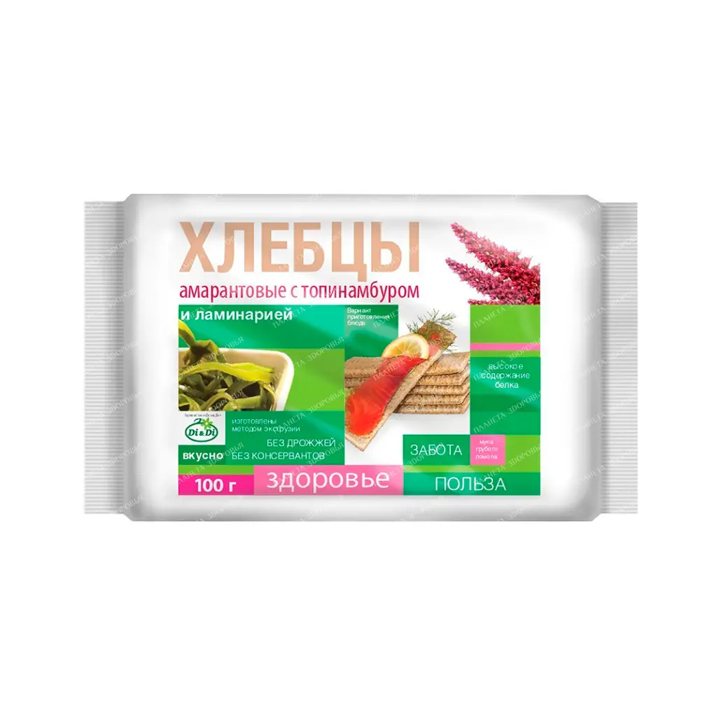 Amaranth crispbread with Jerusalem artichoke and kelp (gluten free) "Di&Di", 100g