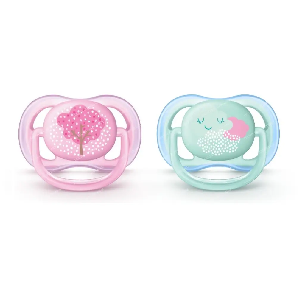 AVENTSilicon orthodontist pacifier with lip shield and holding ring. from polyester, 0-6 months (p. 2 pcs.), for girls. SCF343/20 86508