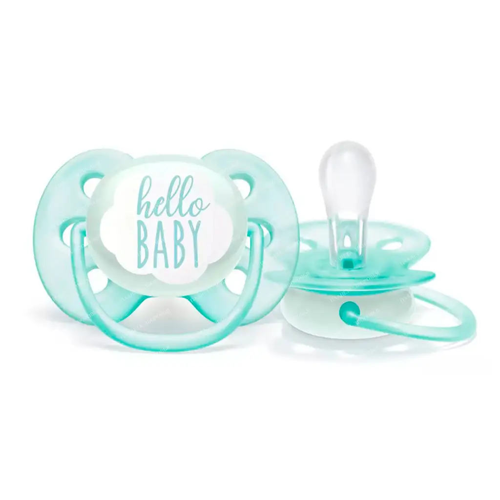 AVENT Orthodontic silicone pacifier with a shield-muzzle and a holder ring made of polypropylene, with a case made of polypropylene (Ultra Soft decor) 0-6 months. (pack of 1) SCF 522/01