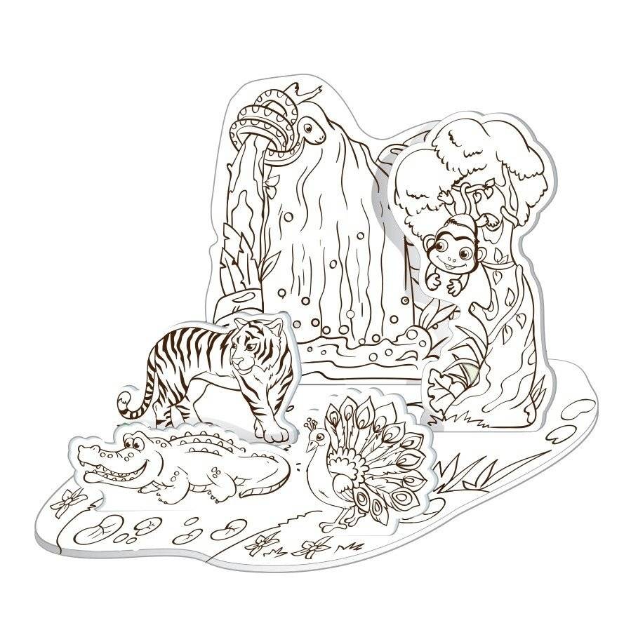 В джунглях. Объемная 3D-раскраска фото книги 3