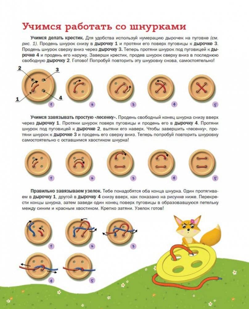 Учимся завязывать ШНУРКИ. Книга-тренажер с двусторонним ботиночком и крупной пуговкой (ил. С. Аникиной) фото книги 4