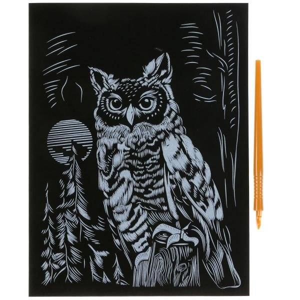 Гравюра, 18х24 см, "Сова", серебряная фото книги 2