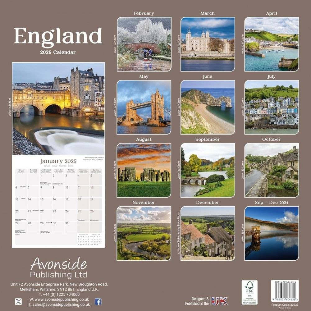 England calendar 2025 Square Travel Wall Calendar - 16 month фото книги 2