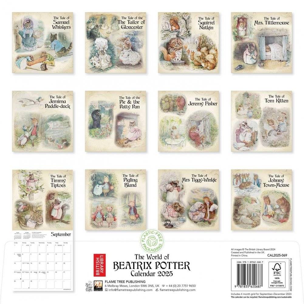 British library: Beatrix Potter Wall Calendar 2025 (art calendar) фото книги 2