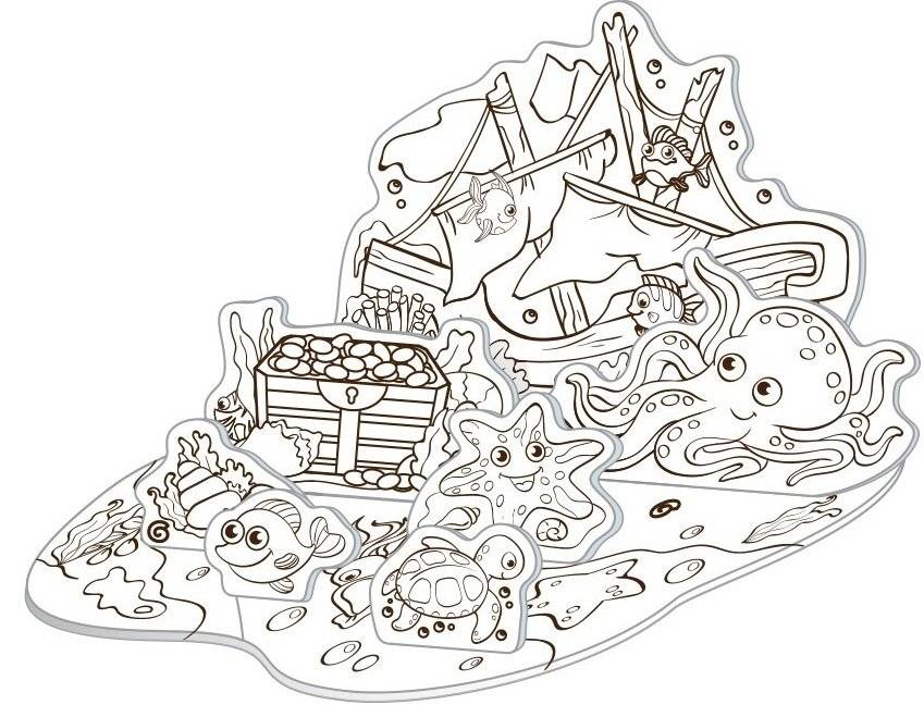 В море. Объемная 3D-раскраска фото книги 3