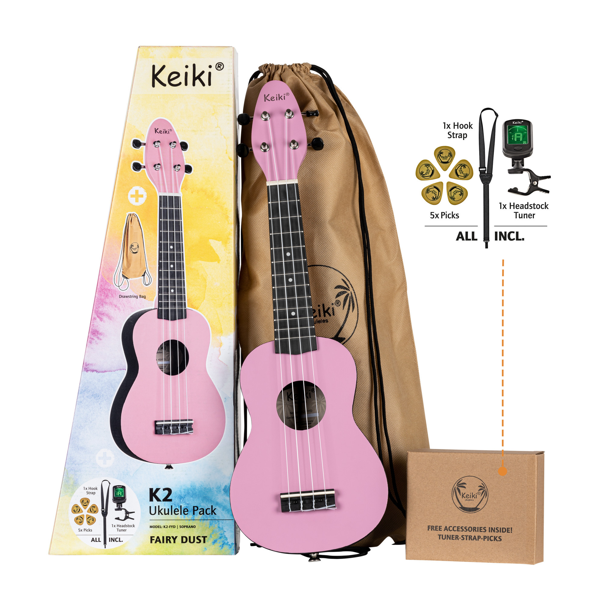 KEIKI K2 Serie Sopran Ukulele Set - Agathis / ABS Fairy Dust (K2-FYD)