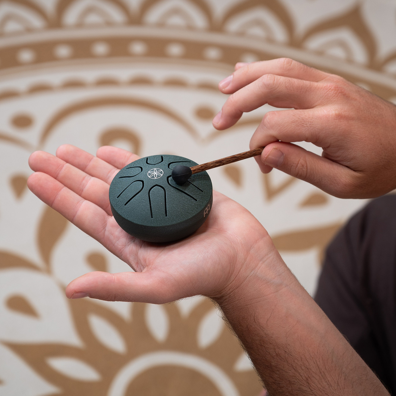 Meinl Sonic Energy 3" Pocket Steel Tongue Drum, A Dur, 6 Töne, 440 Hz, Samen des Lebens, Dunkelgrün (PSTD4DGGOL)