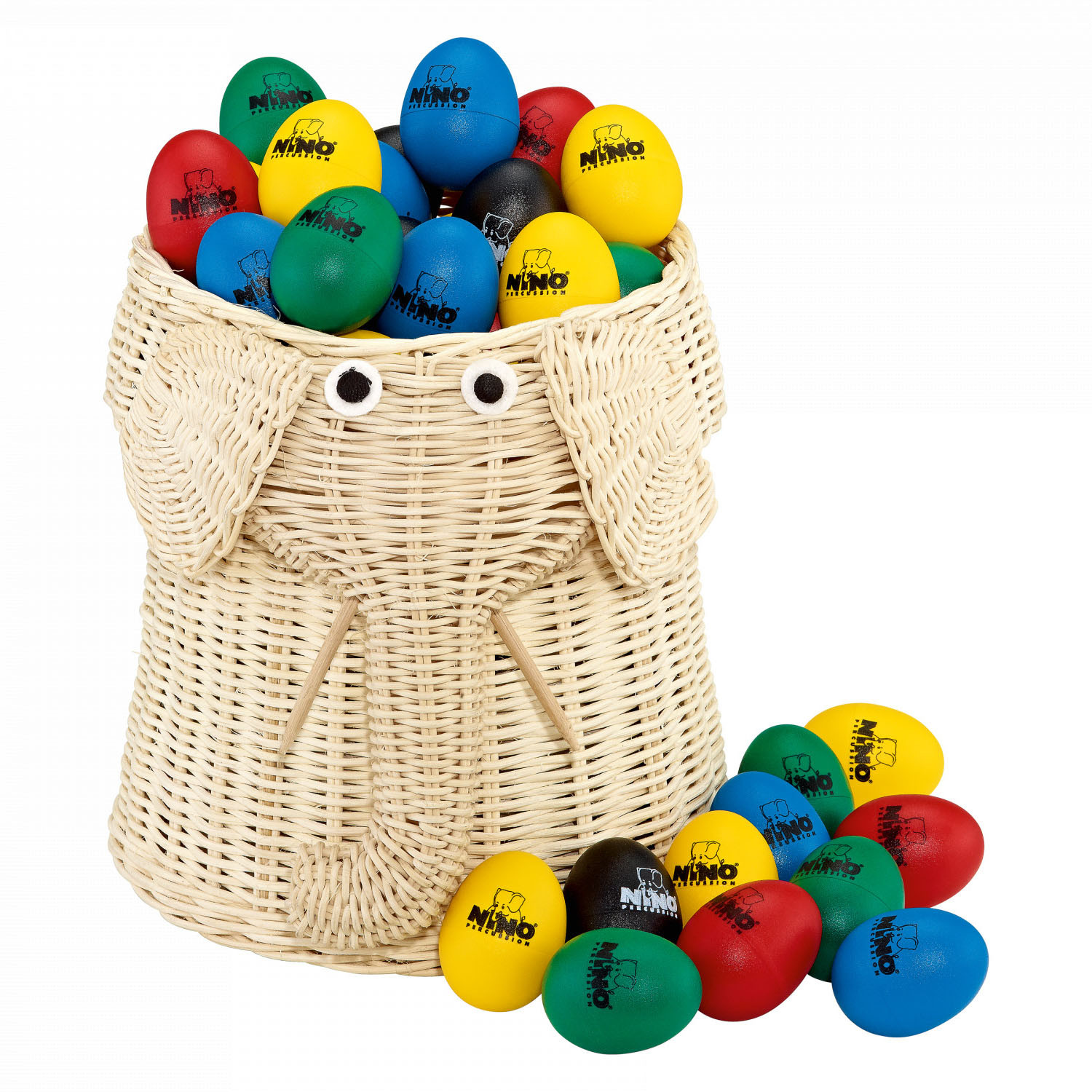 NINO Percussion 80-teiliges Egg Shaker Sortiment in Rattankorb (VE80-NINO540)