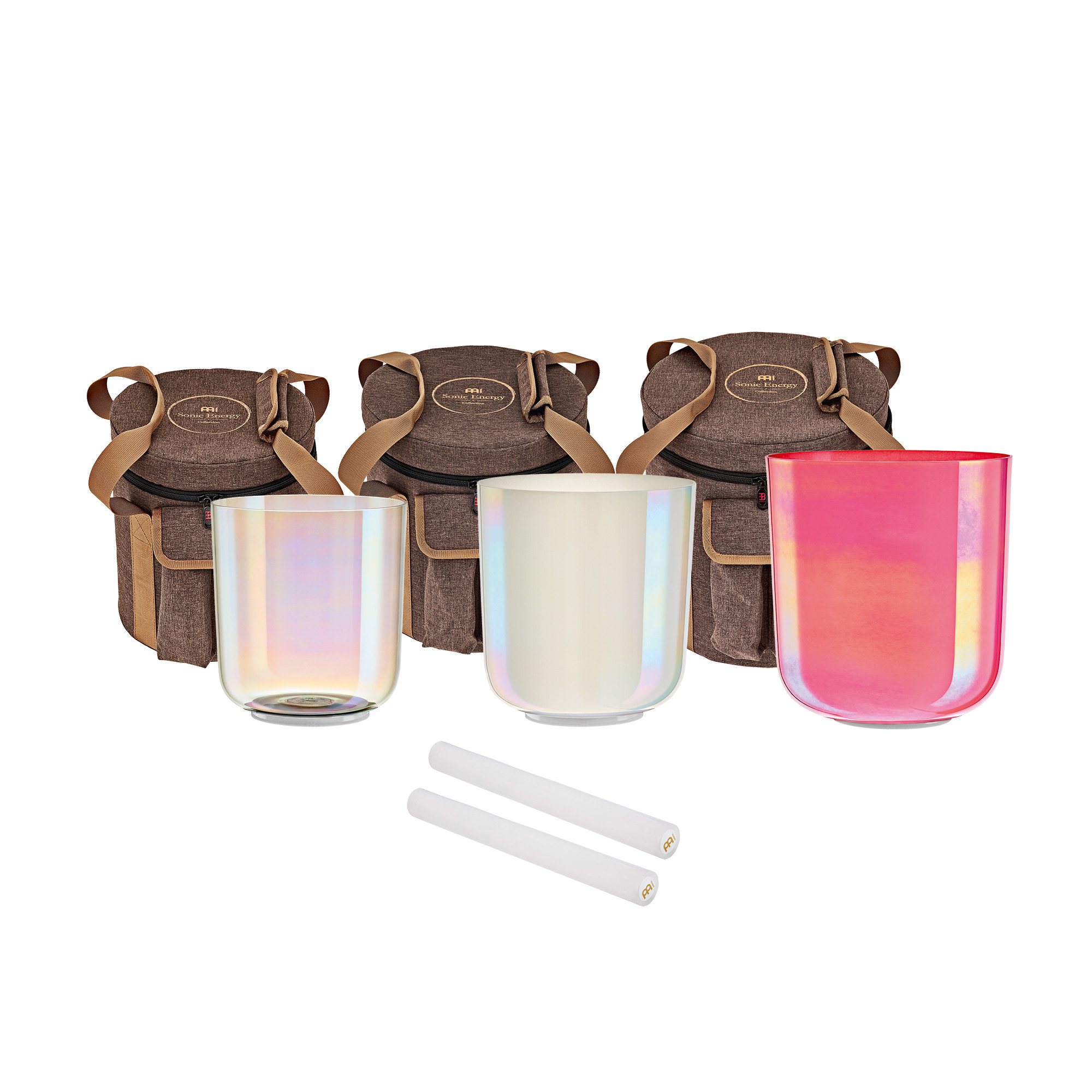 Meinl Sonic Energy 3-piece Essence Crystal Singing Bowl Set, E4 / B3 / G3, 440 Hz (ECSBSETEBG)