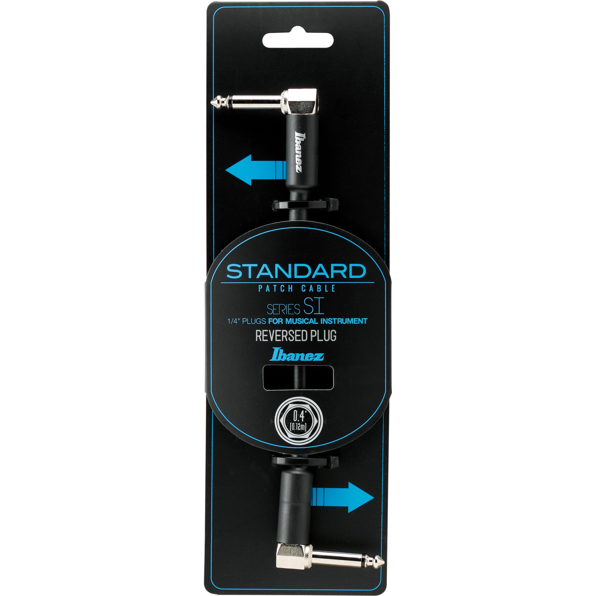 IBANEZ SI Serie (Standard) Instrumentenkabel - Klinke/Klinke - abgewinkelt/180 Grad verdreht abgewinkelt Patch Kabel schwarz - 0,12 m / 0,4 ft (SI04PR)