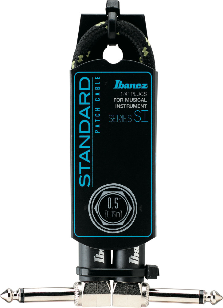 IBANEZ SI Serie (Standard) Instrumentenkabel - 2 abgewinkelte Stecker 3-teiliges Set Patch Kabel - Klinke - Klinke, Schwarz x Grün - 0,15 m / 0,5 ft (SI05P-BG)