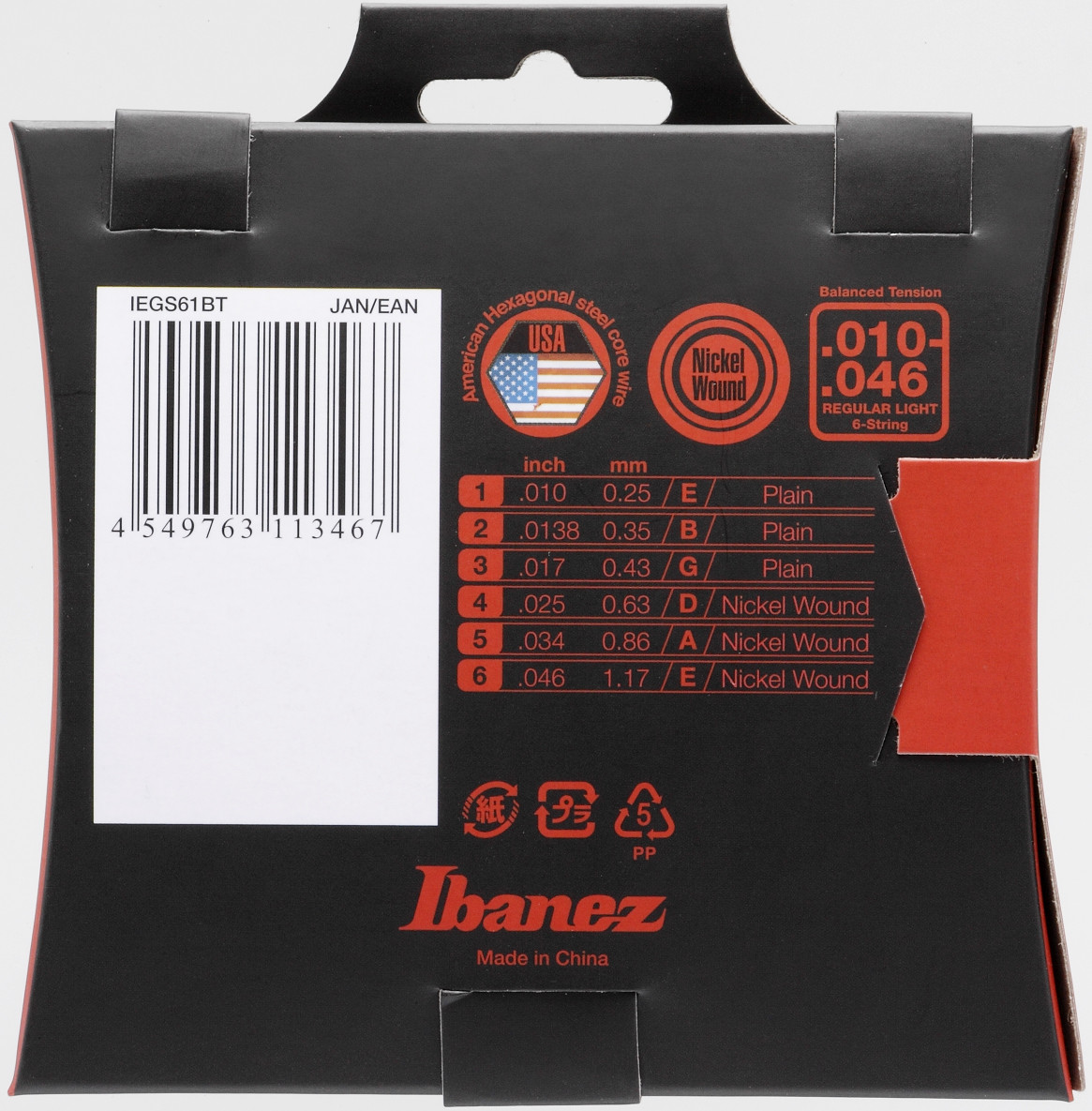 IBANEZ Saiten Set für 6 String E-Guitar - Balanced Regular Light (IEGS61BT)