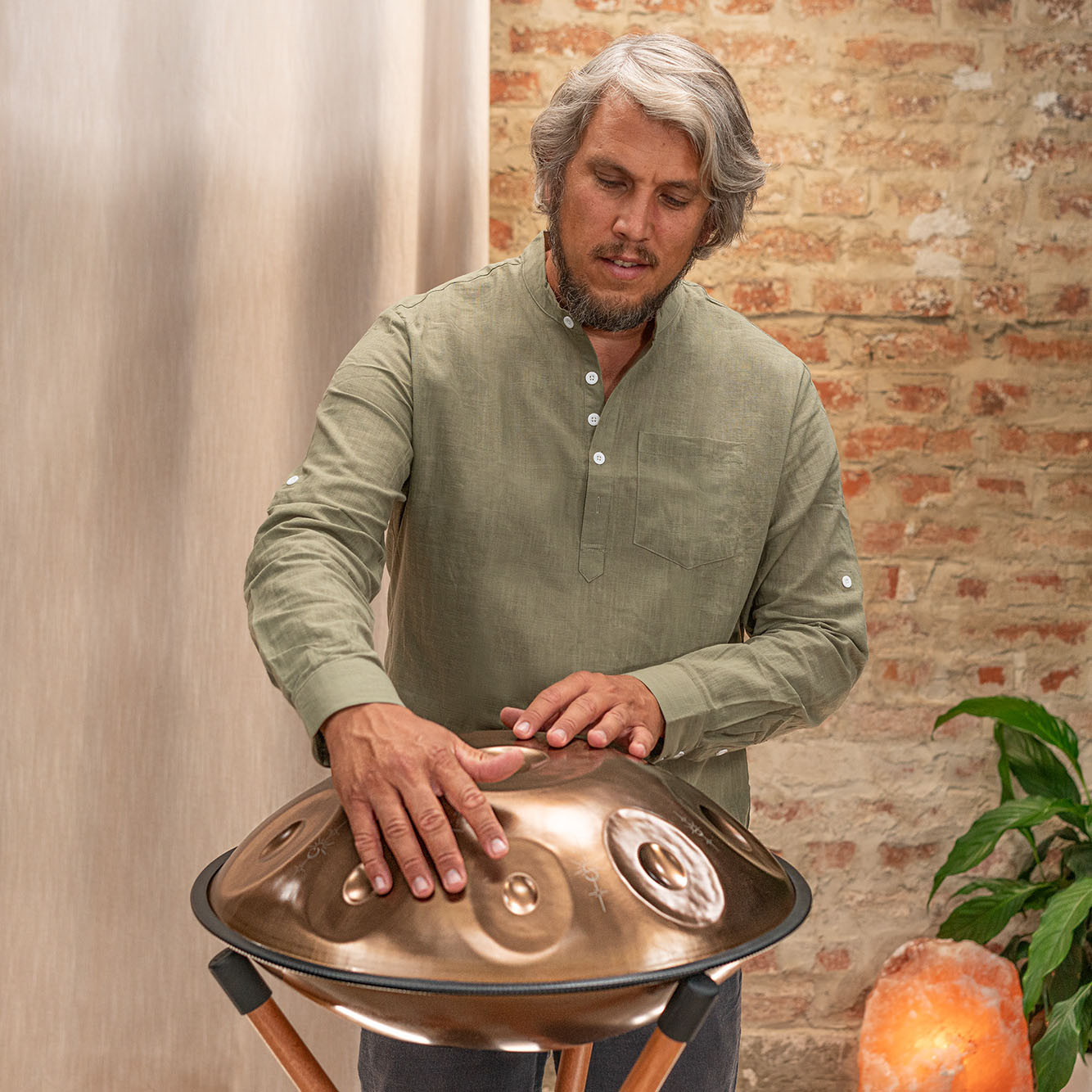 Meinl Sonic Energy Sensory Handpan Stainless Steel Bb2 Amara 9 Notes 432 Hz - Vintage copper, Engraved design (HPSTL93CU)