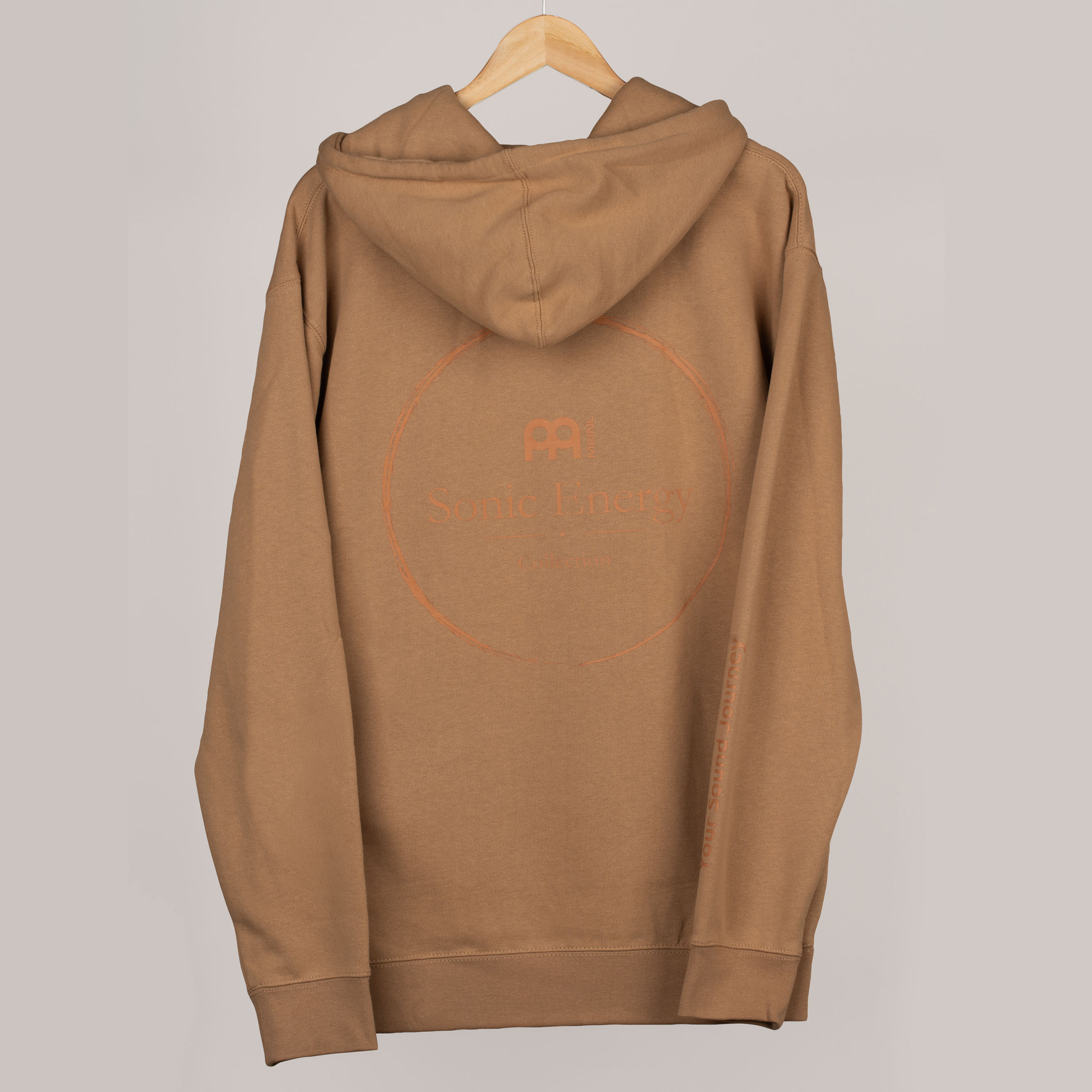 Meinl Sonic Energy Hoodie Sandstone with gold-brown front, back & sleeve print (SE-HO-SAN-L)