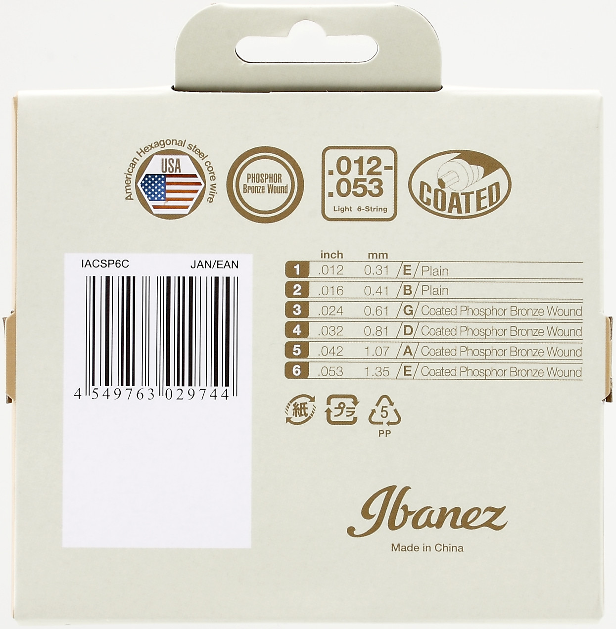 IBANEZ String Set for 6 String Acoustic Guitar - Light (IACSP6C)