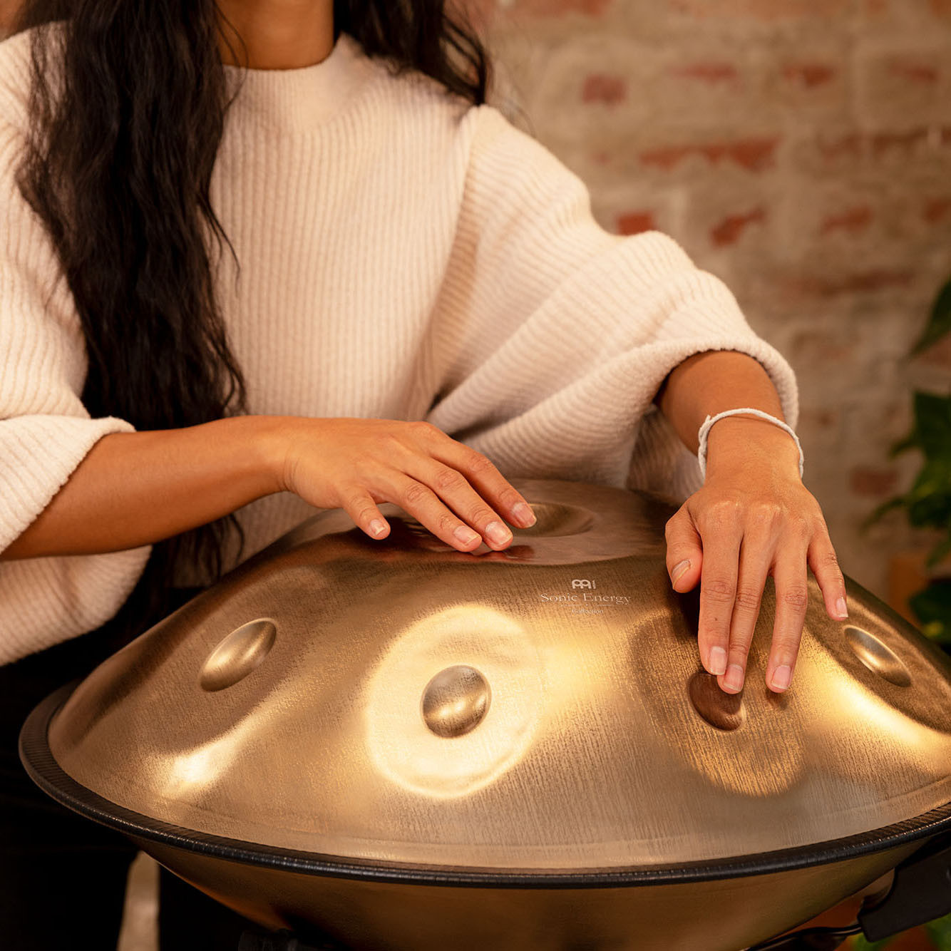 MEINL Sonic Energy Sensory Handpan Stainless Steel D Kurd 9 Notes 440 Hz - Vintage Gold (HPSTL90)