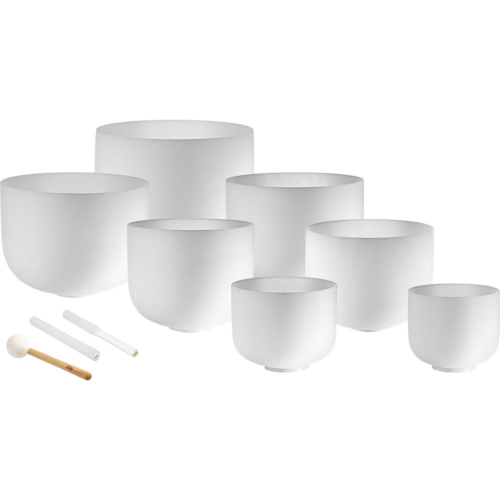 Meinl Sonic Energy 7-teiliges Crystal Singing Bowl Chakra Set, white-frosted, H4, A4, G4, F4, E4, D4, C4, 432 Hz (CSBSETCHA)