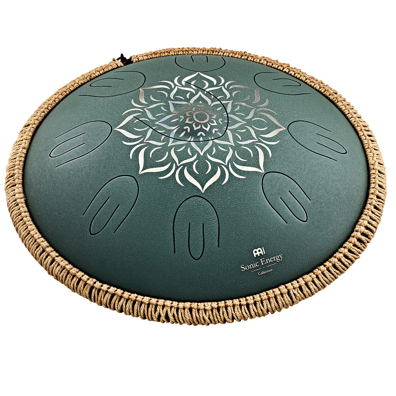 Meinl Sonic Energy 16" Octave Steel Tongue Drum, F Dur, 9 Töne, 432 Hz, Gelasertes Blumenmuster, Dünkelgrün (OSTD3DGE)