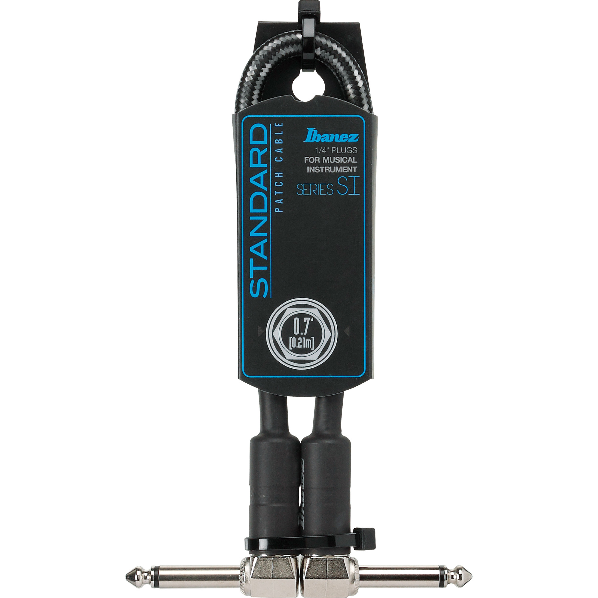 IBANEZ SI Serie (Standard) Instrumentenkabel - Patch Kabel 2 abgewinkelte Stecker Gewebt - Klinke - Klinke, Schwarz - 0,21 m / 0,7 ft (SI07P-CCT)