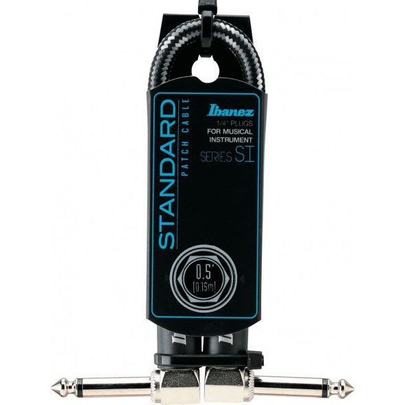 IBANEZ SI Serie (Standard) Instrumentenkabel - Patch Kabel 2 abgewinkelte Stecker Gewebt - Klinke - Klinke, Schwarz - 0,15 m / 0,5 ft (SI05P-CCT)