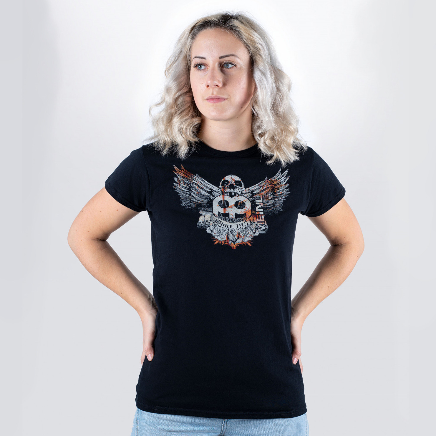 Black Meinl t-shirt with imprinted Jawbreaker logo on chest - Girlie (M35-XL)