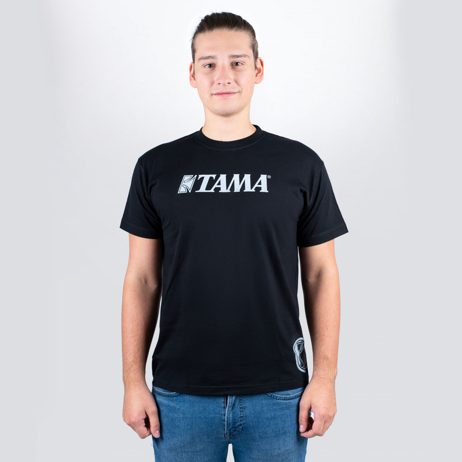 TAMA T-Shirt in schwarz mit weißem Logo auf der Brust (TT12LG-M)