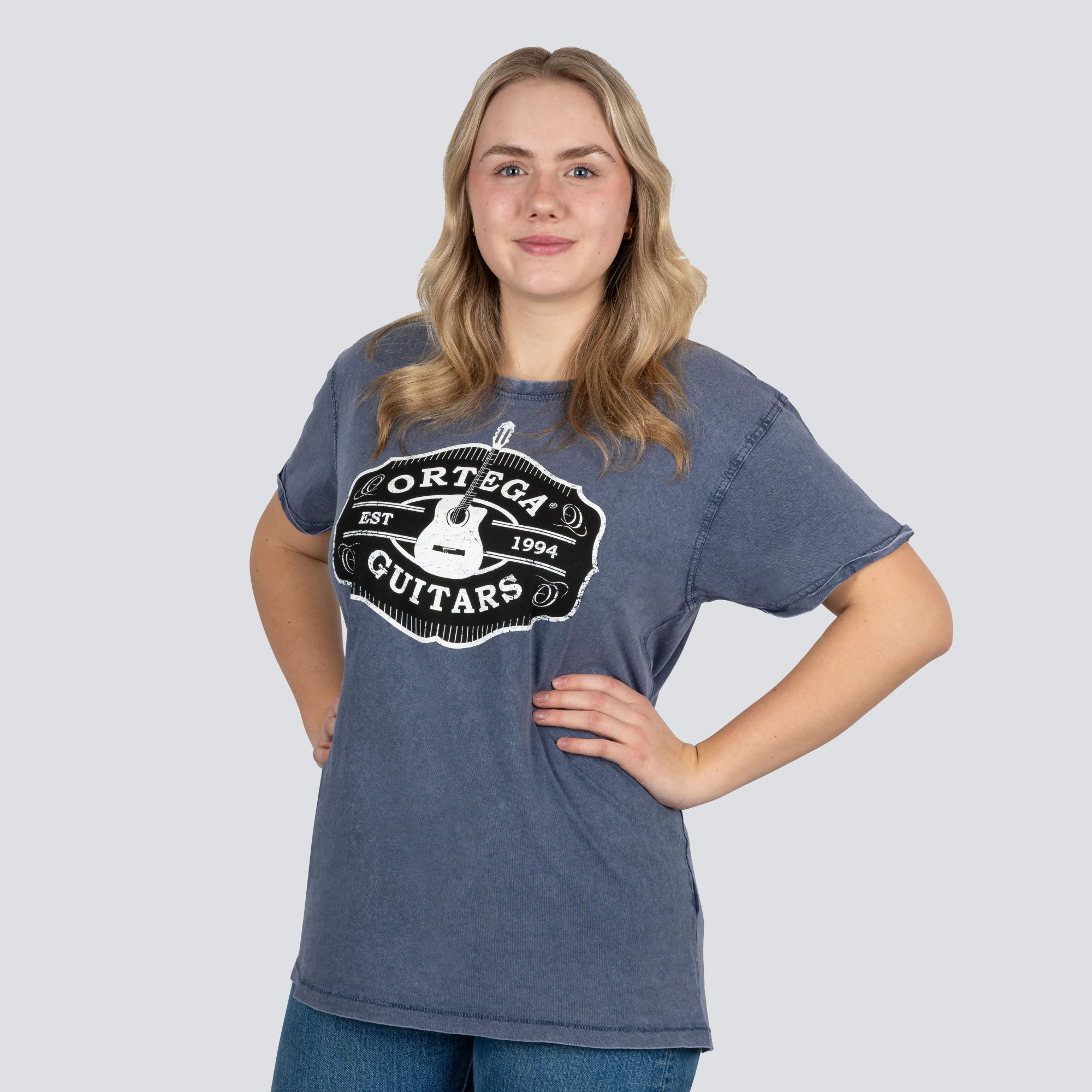 ORTEGA Americana Guitar T-Shirt - Vintage Washed Blue/S (OTS4-VBL-S)