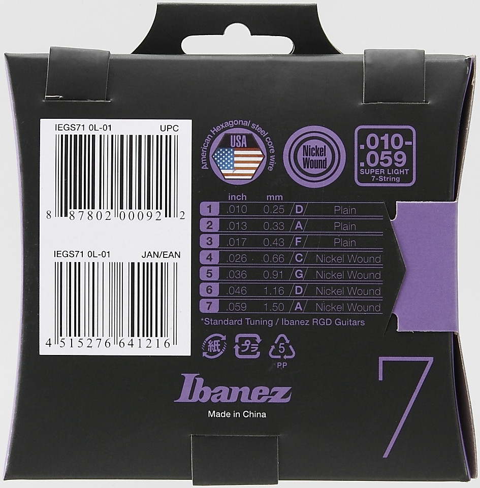 IBANEZ Saiten Set für 7 String E-Gitarre - Regular Light (IEGS71)
