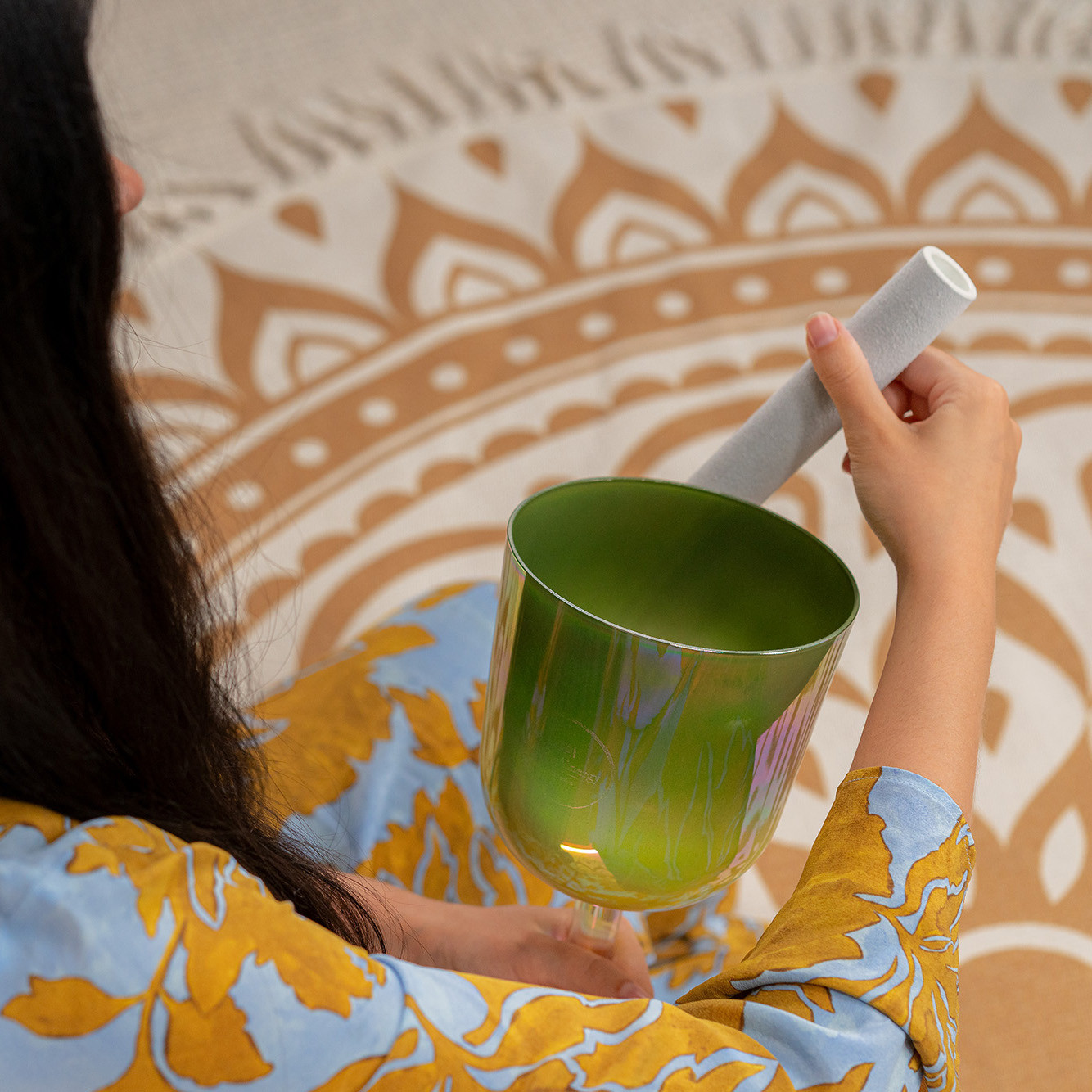 MEINL Sonic Energy 5.75" Essence Solfeggio Crystal Singing Bowl Ut 396 Hz, Olive Green (ESOLCSB396)