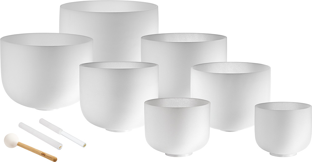 Meinl Sonic Energy 7-teiliges Crystal Singing Bowl Chakra Set, white-frosted, H4, A4, G4, F4, E4, D4, C4, 432 Hz (CSBSETCHA)