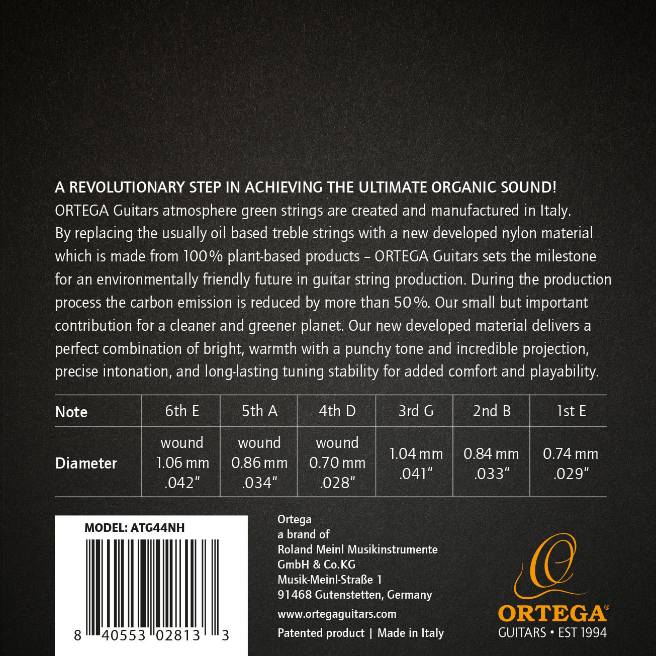 ORTEGA Atmosphere Green Series Nylon String Set - Hard Tension (ATG44NH)