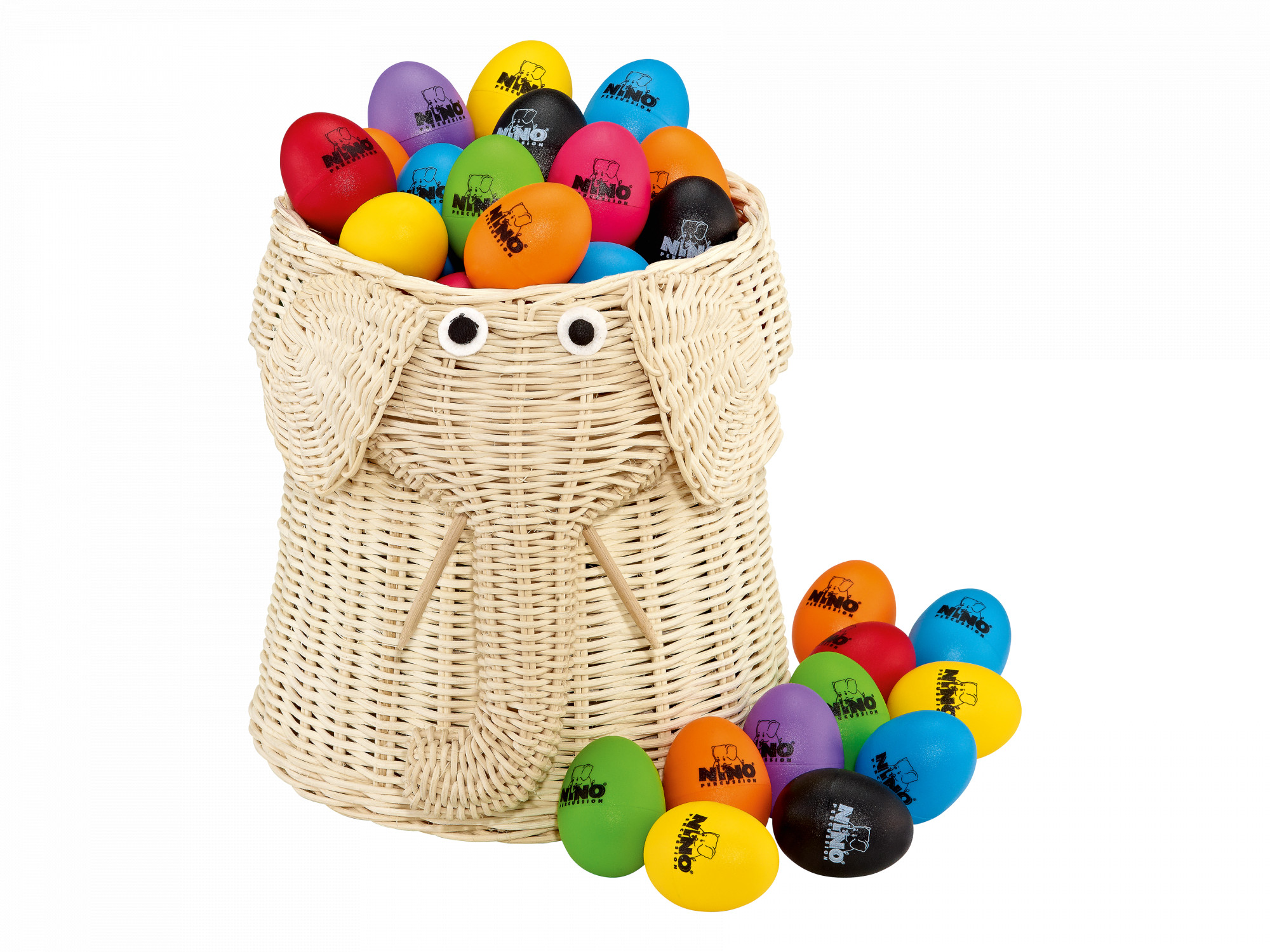 NINO Percussion 80-teiliges Egg Shaker Sortiment in Rattankorb (VE80-NI540-2)