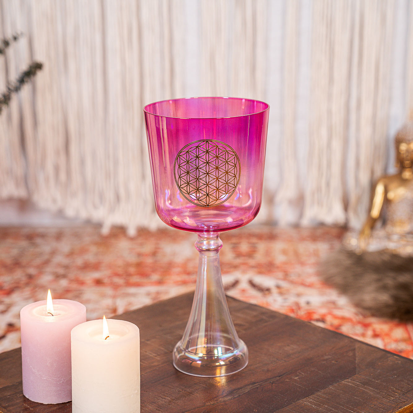 Meinl Sonic Energy 6" Crystal Singing Chalice F4, 440 Hz, Heart Chakra, Pink, Flower of Life (CSC6FPFOL)