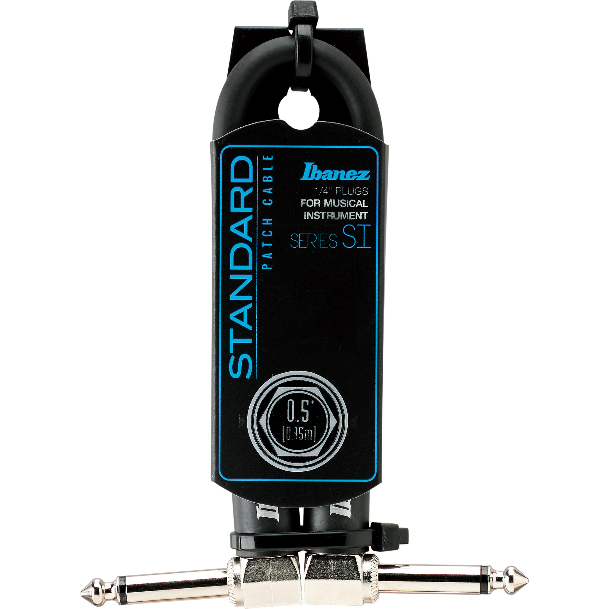 IBANEZ SI Serie (Standard) Instrumentenkabel - 2 abgewinkelte Stecker Patch Kabel Klinke/Klinke - Klinke, Schwarz - 0,15 m / 0,5 ft (SI05P)