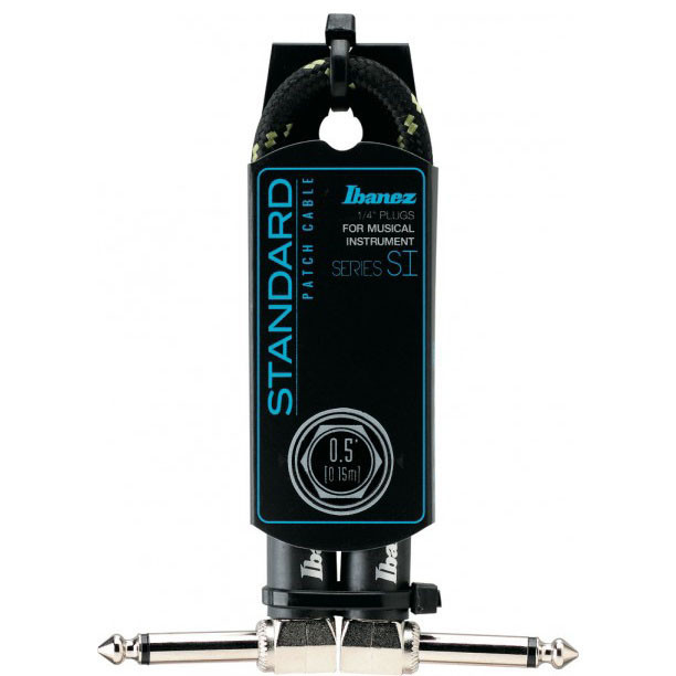 IBANEZ SI Serie (Standard) Instrumentenkabel - 2 abgewinkelte Stecker 3-teiliges Set Patch Kabel - Klinke - Klinke, Schwarz x Grün - 0,15 m / 0,5 ft (SI05P-BG)