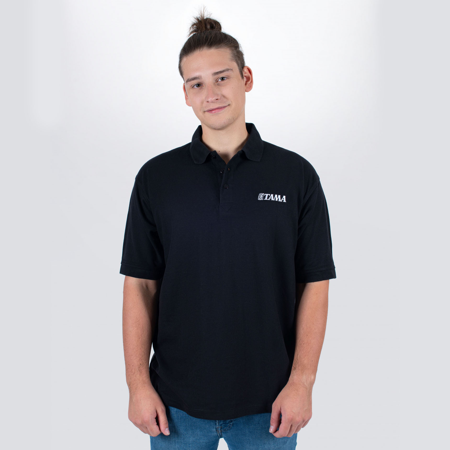 Tama black polo with embroidered logo on chest (TS10POLOBK-S)