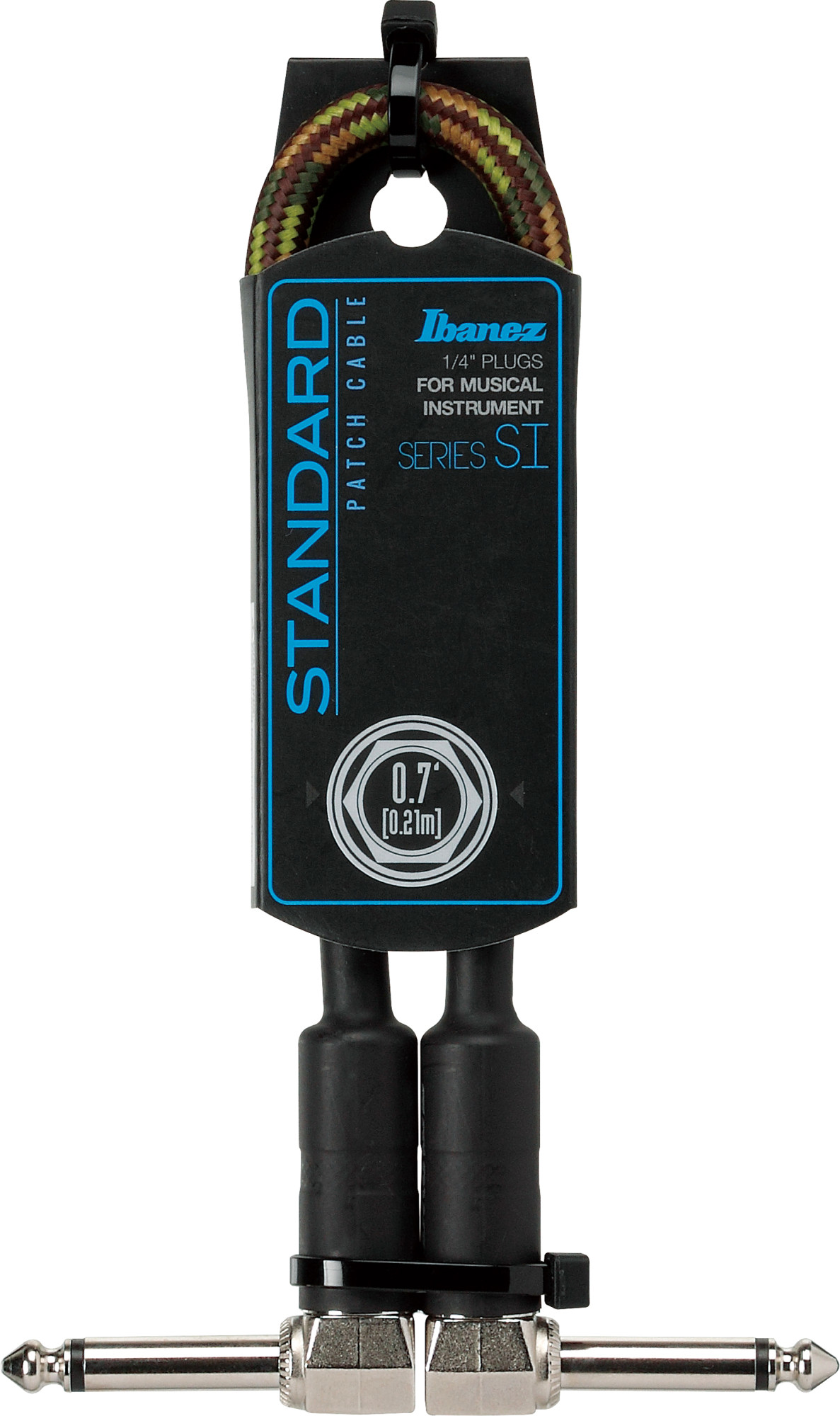 IBANEZ SI Serie (Standard) Instrumentenkabel - Patch Kabel 2 abgewinkelte Stecker Gewebt - Klinke - Klinke, Camouflage Green - 0,21 m / 0,7 ft (SI07P-CGR)