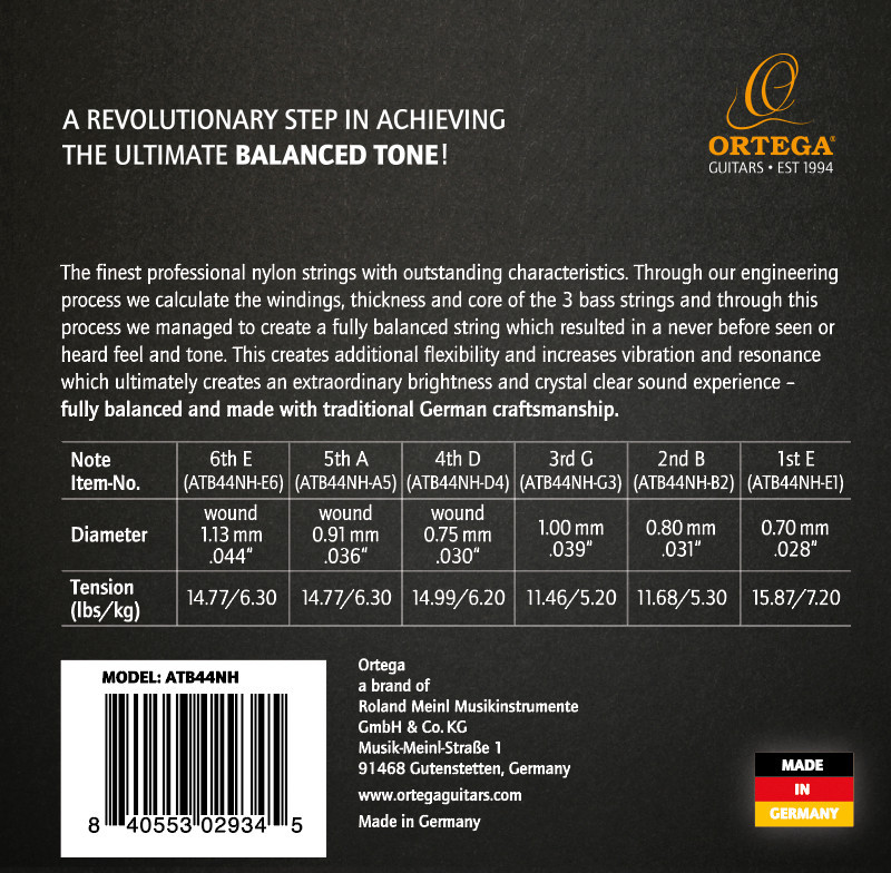 ORTEGA Atmosphere Balance Serie Nylon String Set - Hard Tension (ATB44NH)