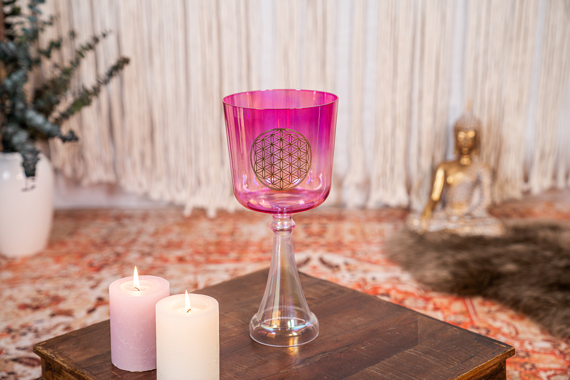 Meinl Sonic Energy 6" Crystal Singing Chalice F4, 440 Hz, Herzchakra, Pink, Blume des Lebens (CSC6FPFOL)