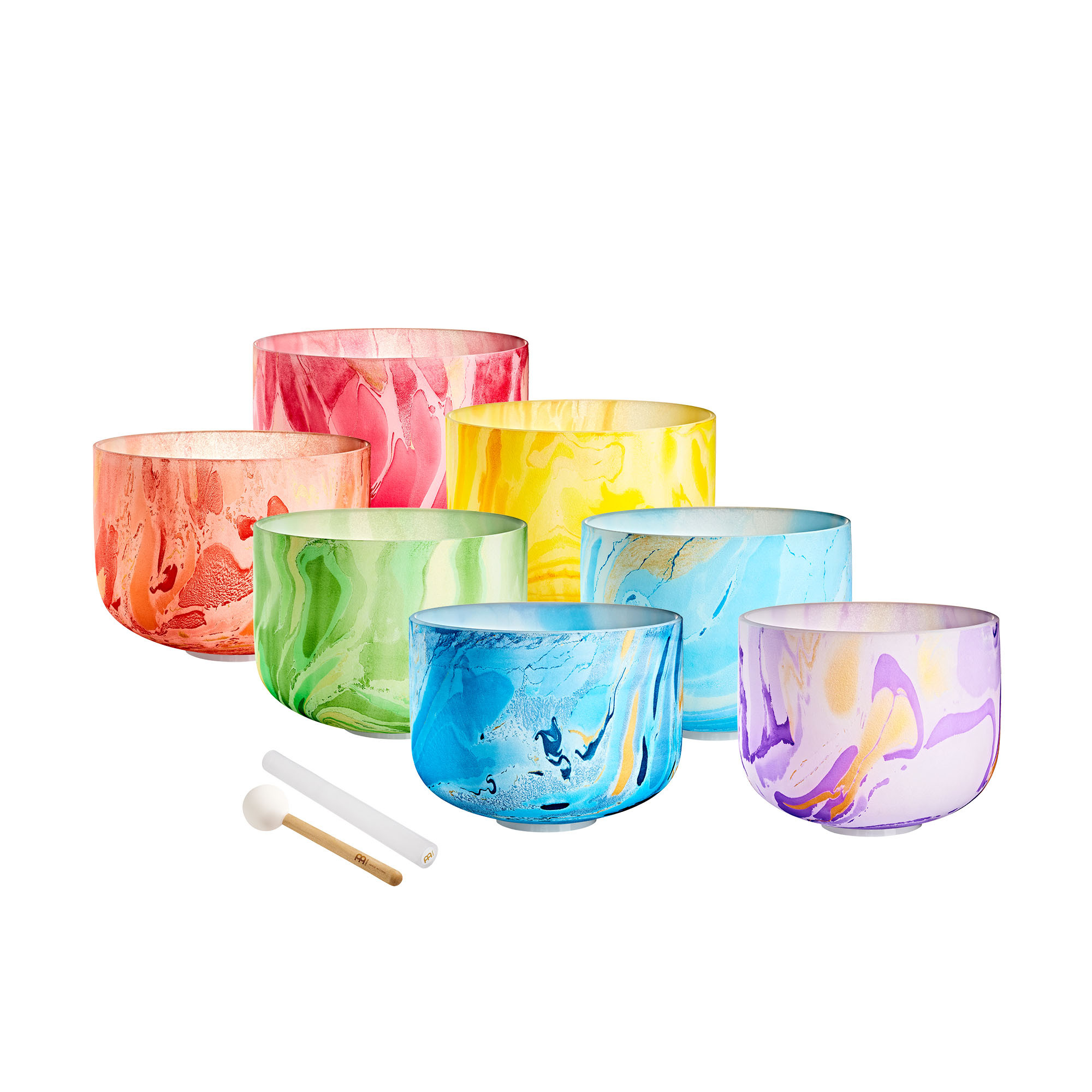 Meinl Sonic Energy 7-piece Marble Crystal Singing Bowl Chakra Set, B4, A4, G4, F4, E4, D4, C4, 432 Hz (MCSBSETCHA)