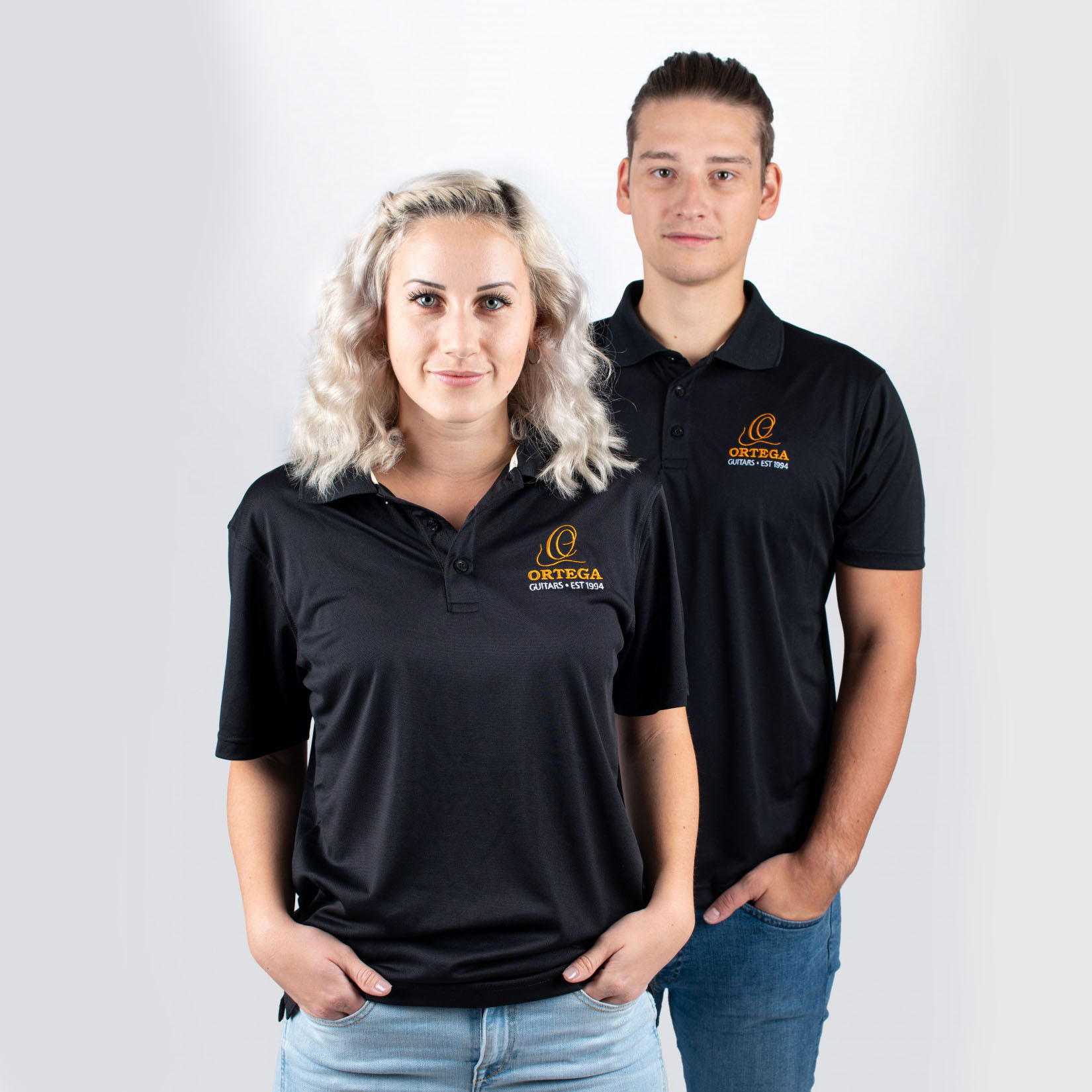 ORTEGA Golf Polo Shirt, Black, embroidered (OPOLO-DLX-L)